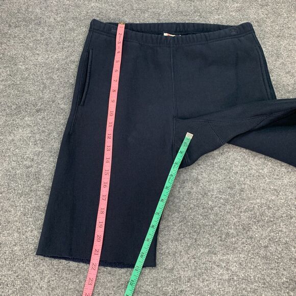 Champion Sweat Short Mens M Navy Reverse Weave Elastic Drawstring Waist Raw Edge - Picture 10 of 13